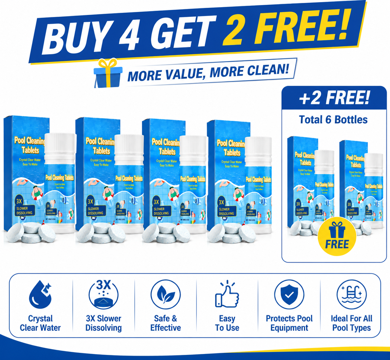 🏊 Crystal Clear Pool All Season Long Pool🏊 Cleaning Tablets